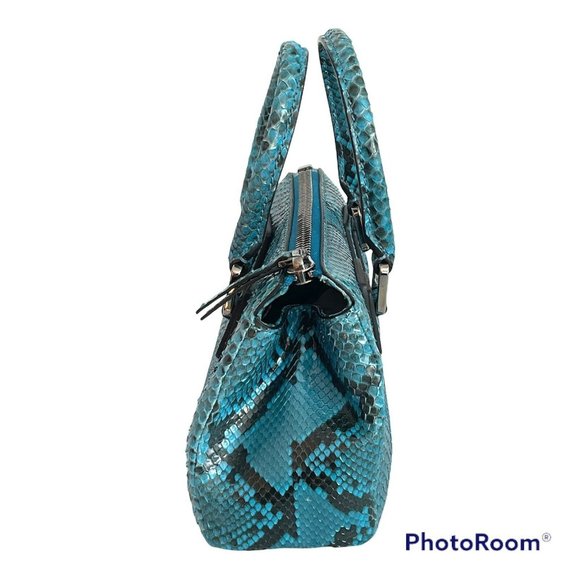 ALEXANDRA CLANCY Python Mini Ashdon Tote Crossbody Bag Blue Black Snakes Italy - Picture 6 of 12